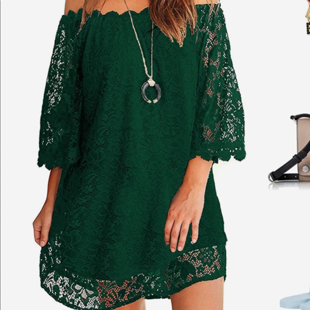 Women's Off Shoulder Lace Dress with 3/4 Sleeve!